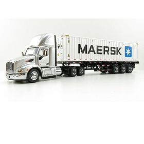 Peterbilt 579 Silver Day Cab Truck with Skel Trailer and 40ft Maersk Container